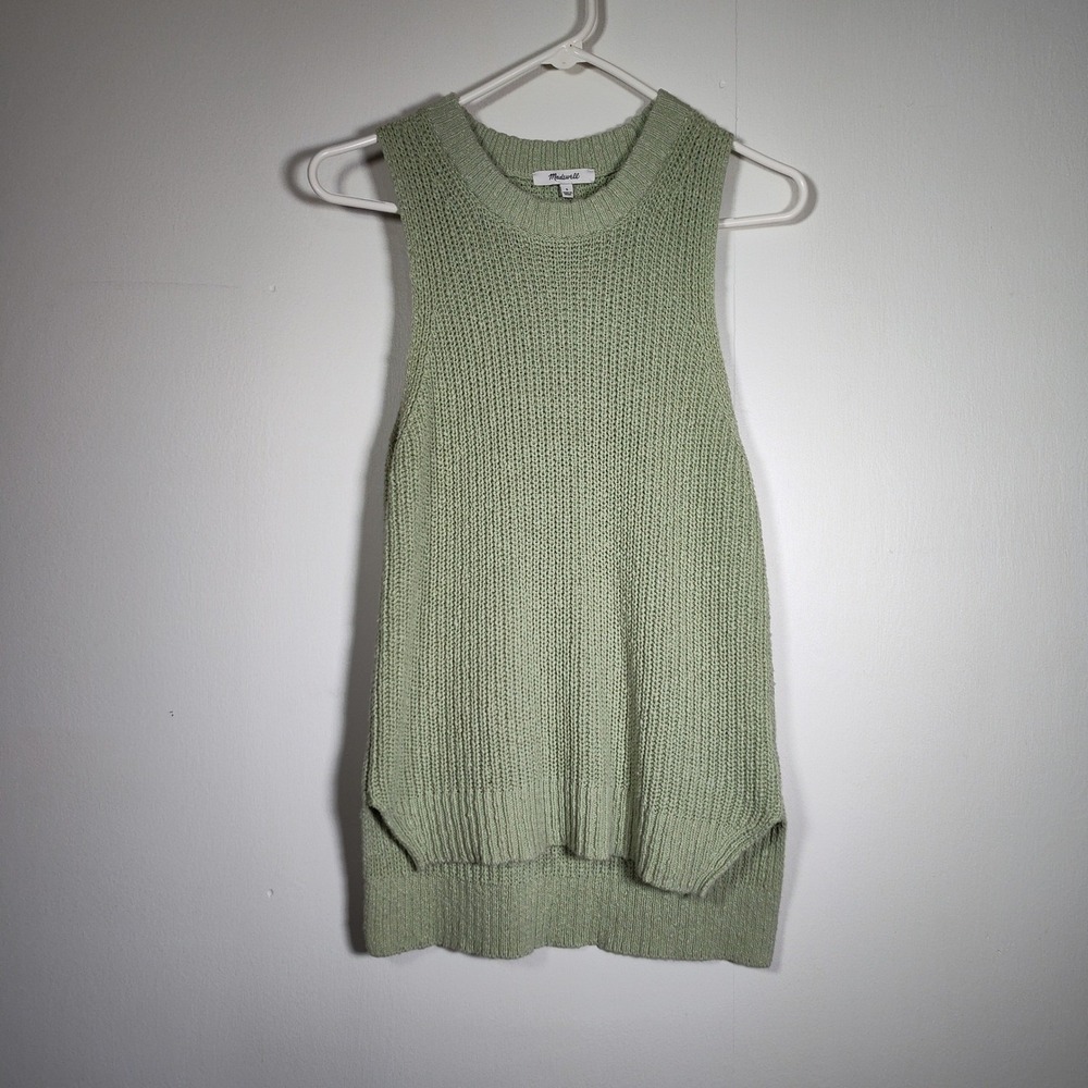 Madewell Shaker Sweater Tank Sage Green Sleeveless Cotton Knit Top Size S
